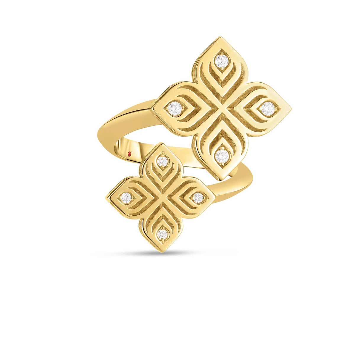 18K Yellow Gold Arabesque Bypass Double Diamond Flow Ring
